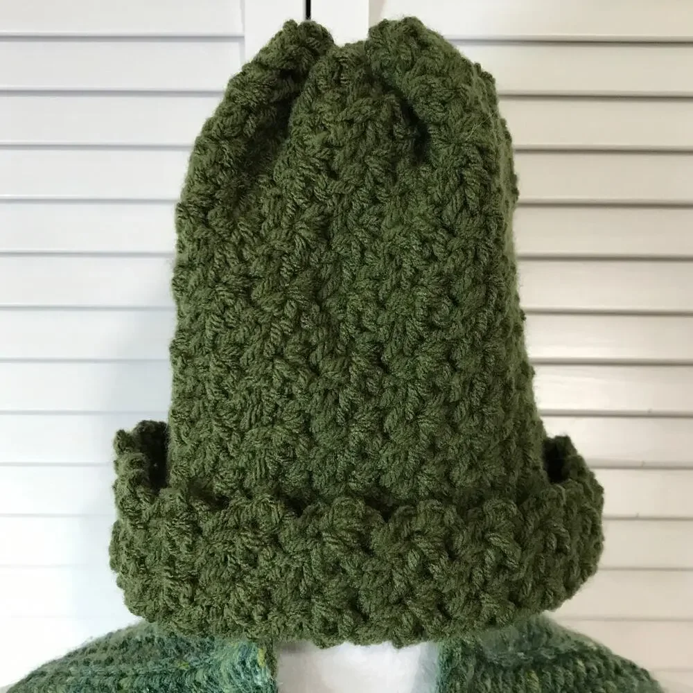 NWT Handmade Crocheted Green Textured Beanie Scarf 60” - Picture 2 of 3